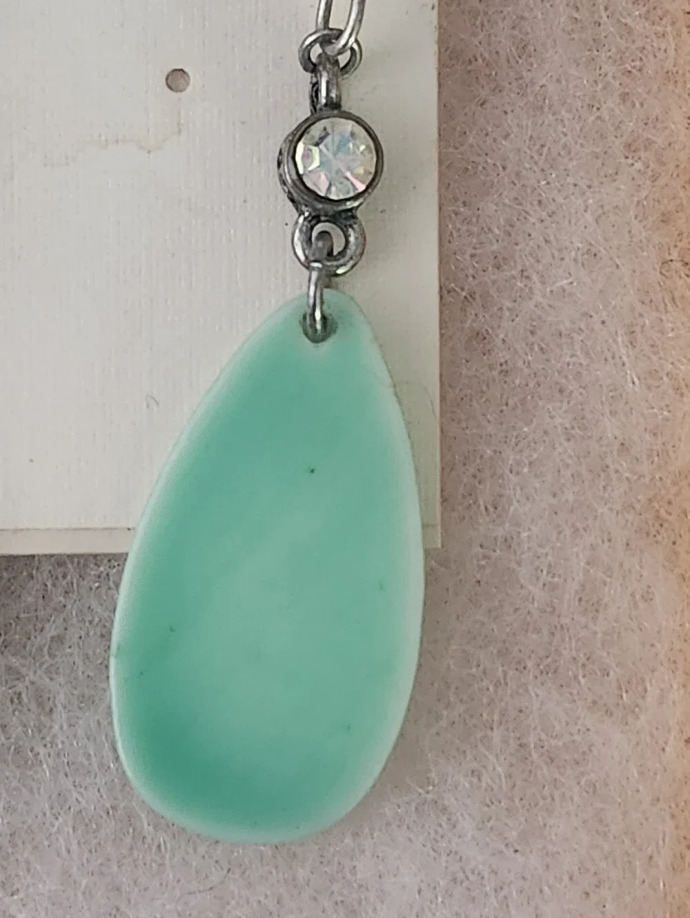 Miriam Haskell Green Teardrop Dangle Earrings with Clear Crystal